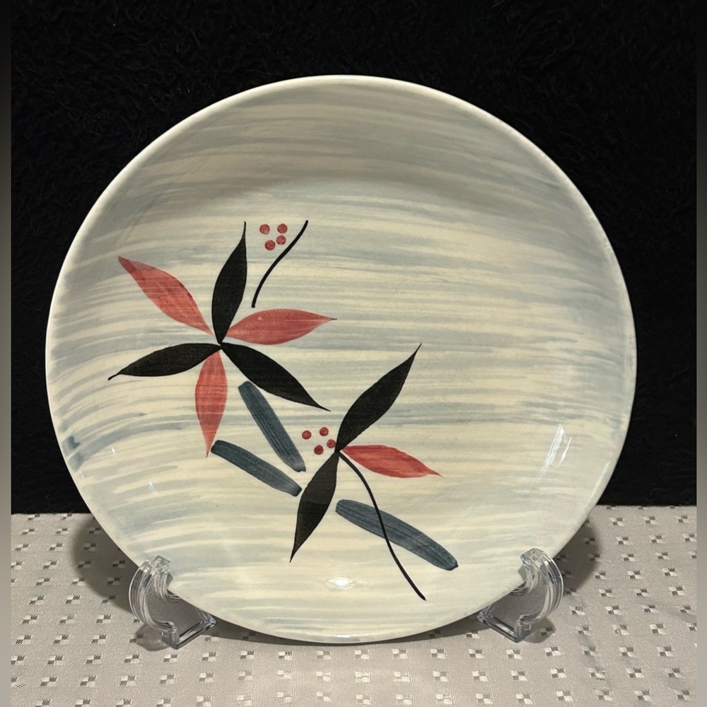 Stetson China Co. Rio Pattern Pink & Black Leaves Plate 8.5 1956